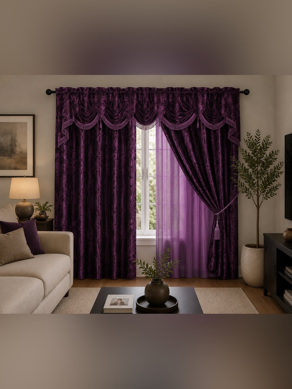 4 piece purple curtain set